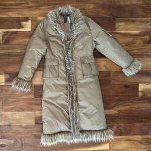 A.B.C. Tan Faux Fur-Trimmed Long Coat size Small